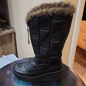 Juicy Couture Womens Snow Flurry Black Faux Fur Trim Quilted Wedge